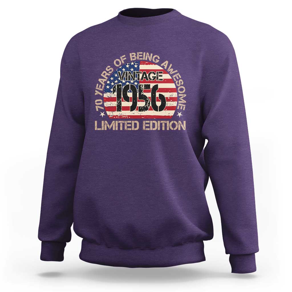 70th Birthday Sweatshirt Vintage 1956 70 Year Old Birthday USA Flag