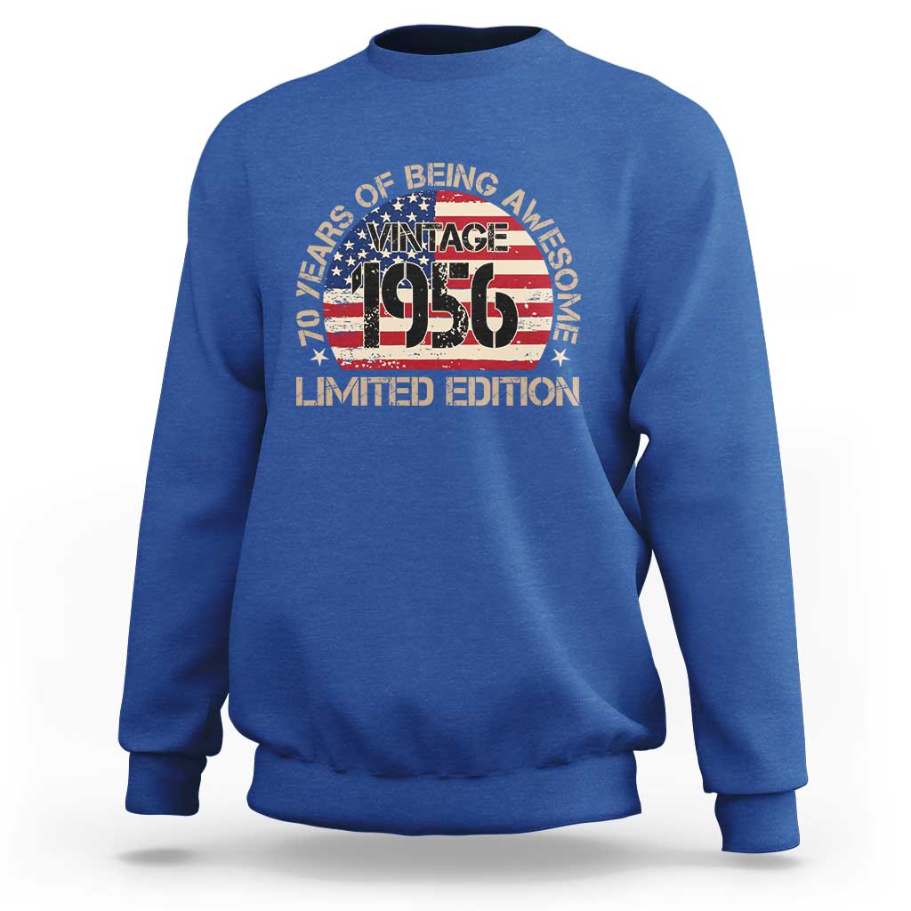 70th Birthday Sweatshirt Vintage 1956 70 Year Old Birthday USA Flag