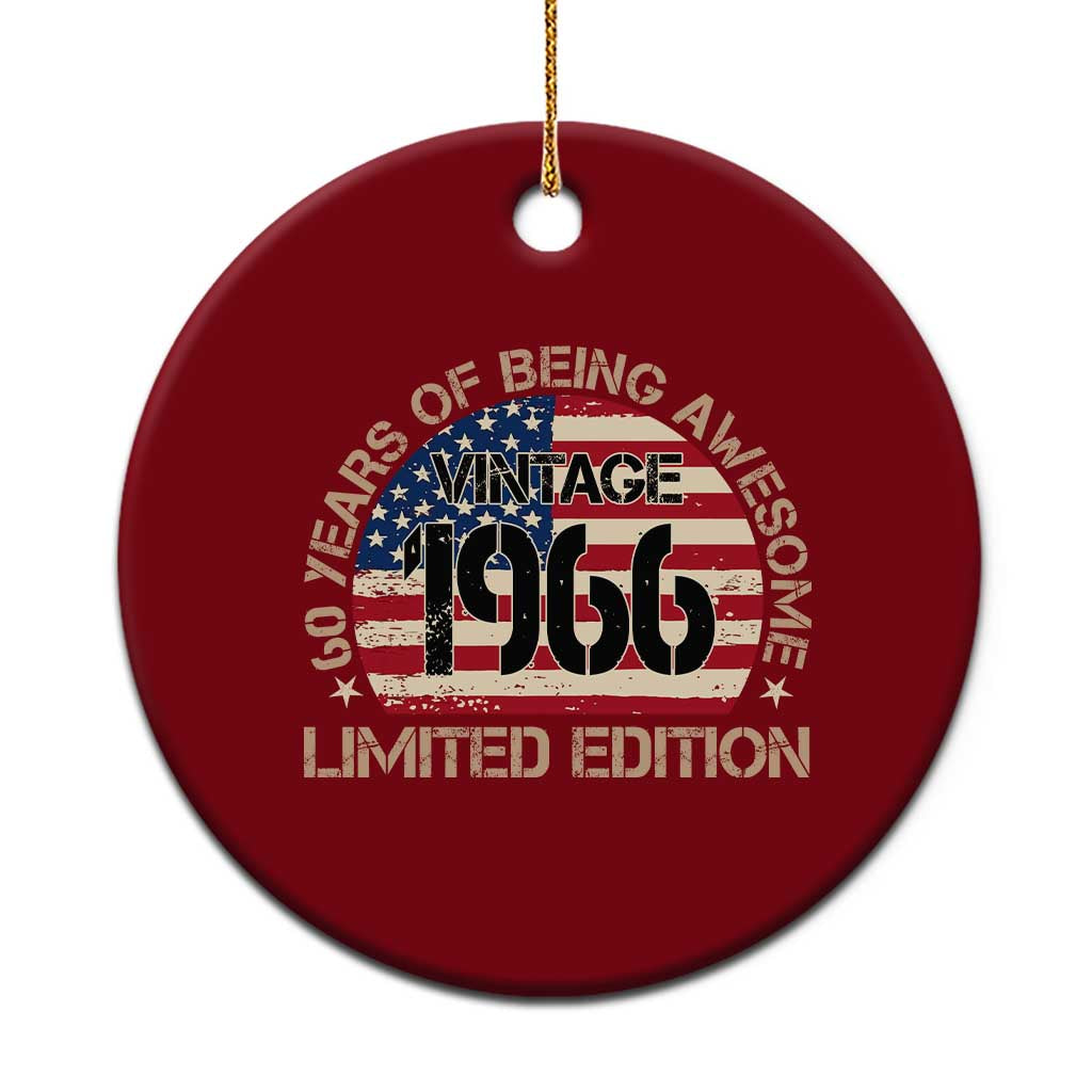 60th Birthday Ceramic Ornament Vintage 1966 60 Year Old Birthday USA Flag
