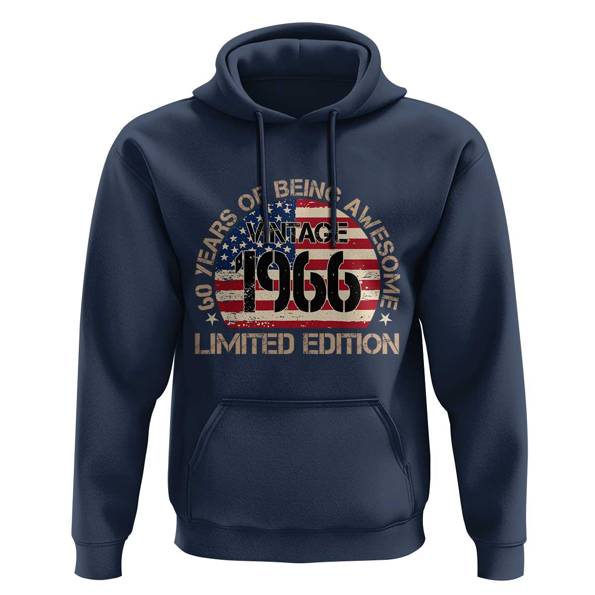 60th Birthday Hoodie Vintage 1966 60 Year Old Birthday USA Flag