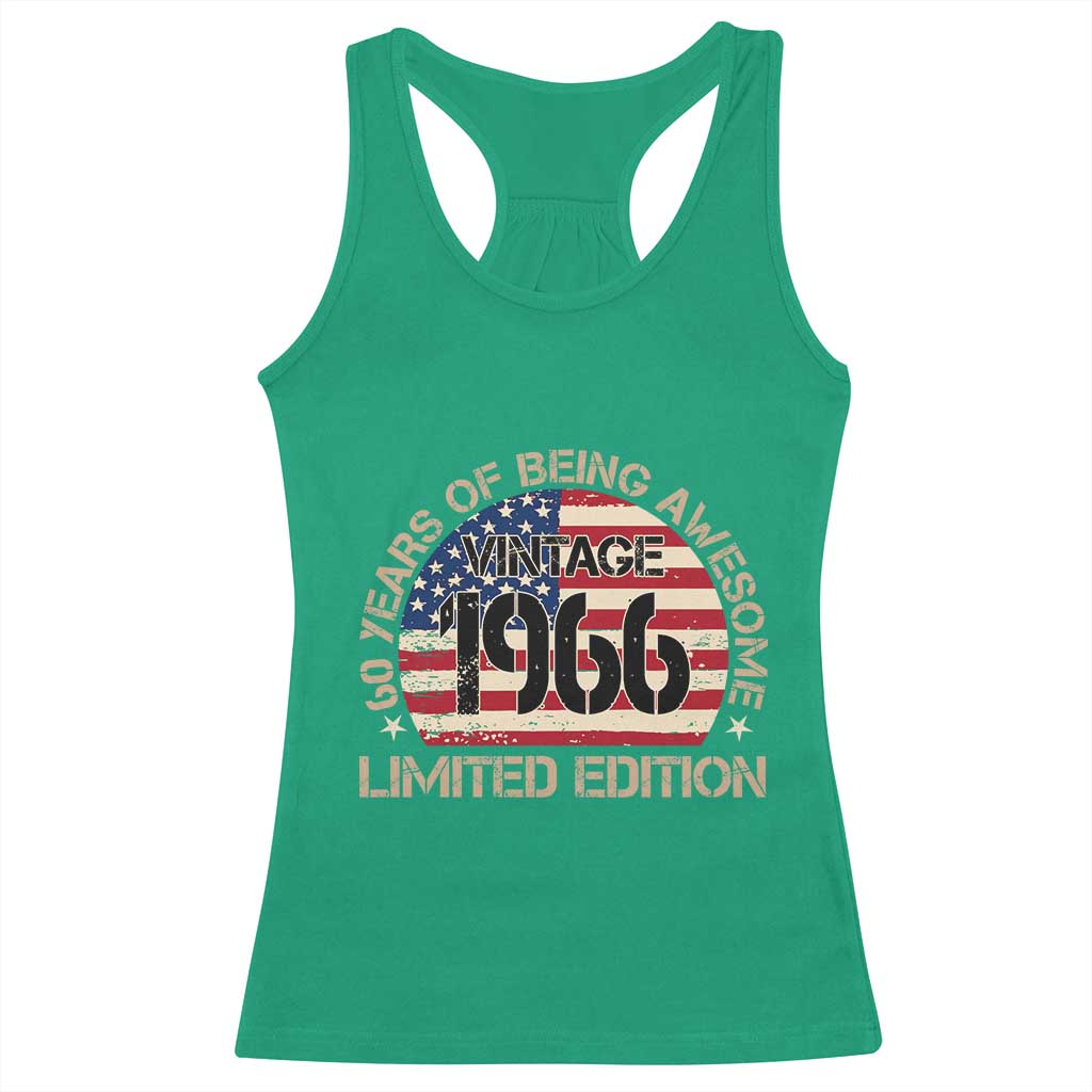 60th Birthday Racerback Tank Top Vintage 1966 60 Year Old Birthday USA Flag