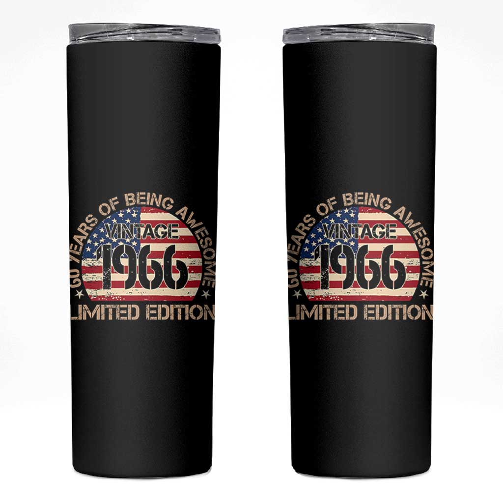 60th Birthday Skinny Tumbler Vintage 1966 60 Year Old Birthday USA Flag