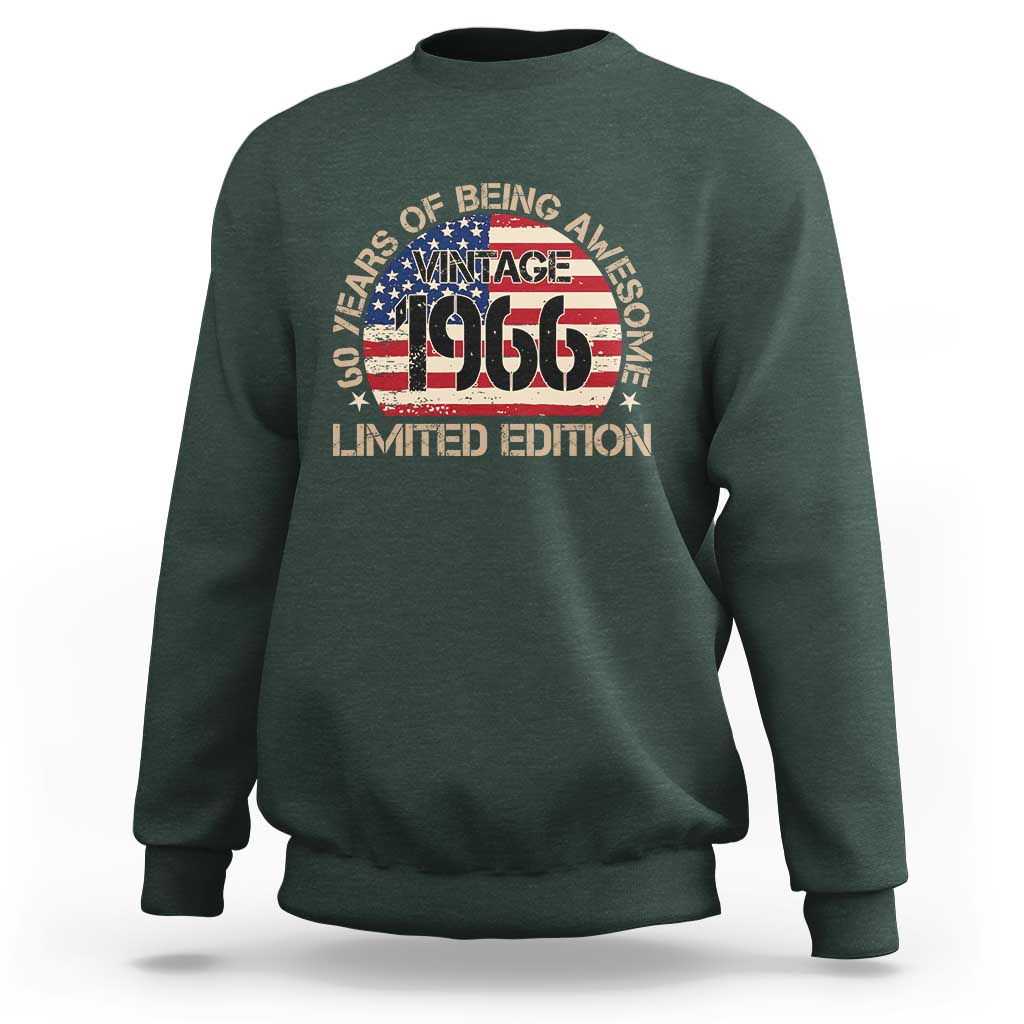 60th Birthday Sweatshirt Vintage 1966 60 Year Old Birthday USA Flag
