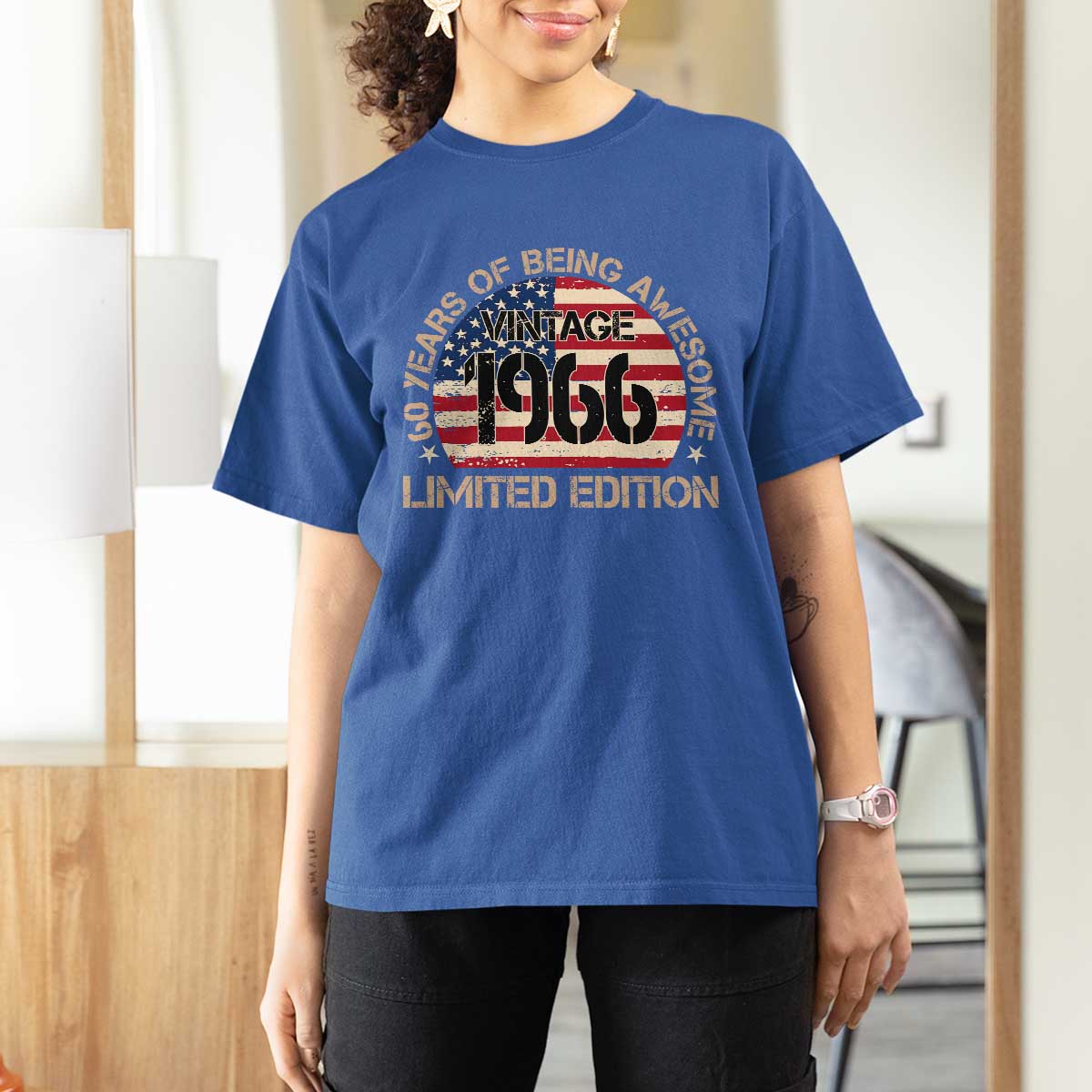 60th Birthday T Shirt For Women Vintage 1966 60 Year Old Birthday USA Flag
