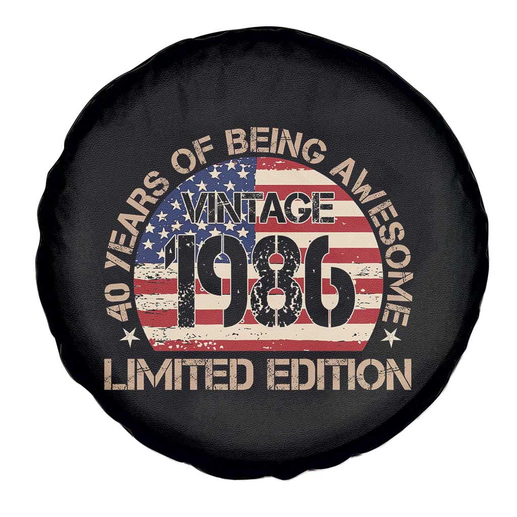 40th Birthday Spare Tire Cover Vintage 1986 40 Year Old Birthday USA Flag