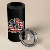 40th Birthday 4 in 1 Can Cooler Tumbler Vintage 1986 40 Year Old Birthday USA Flag