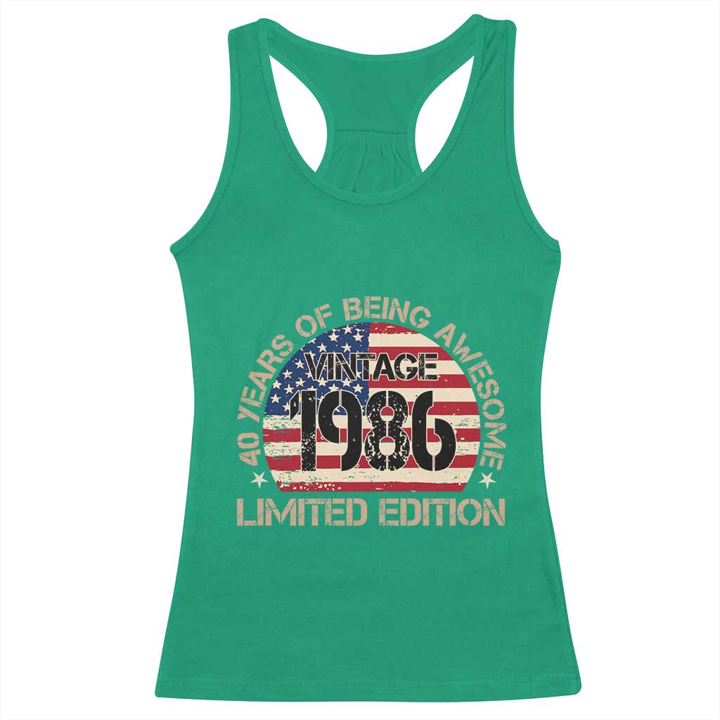 40th Birthday Racerback Tank Top Vintage 1986 40 Year Old Birthday USA Flag