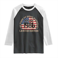 40th Birthday Raglan Shirt Vintage 1986 40 Year Old Birthday USA Flag