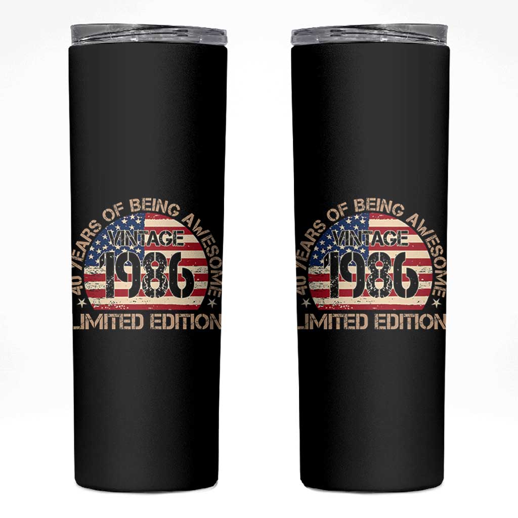 40th Birthday Skinny Tumbler Vintage 1986 40 Year Old Birthday USA Flag