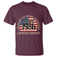40th Birthday T Shirt Vintage 1986 40 Year Old Birthday USA Flag