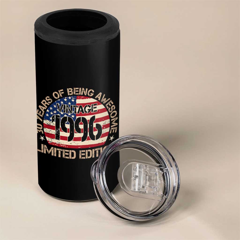 30th Birthday 4 in 1 Can Cooler Tumbler Vintage 1996 30 Year Old Birthday USA Flag
