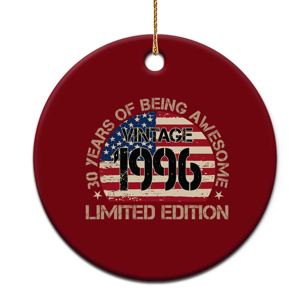 30th Birthday Ceramic Ornament Vintage 1996 30 Year Old Birthday USA Flag