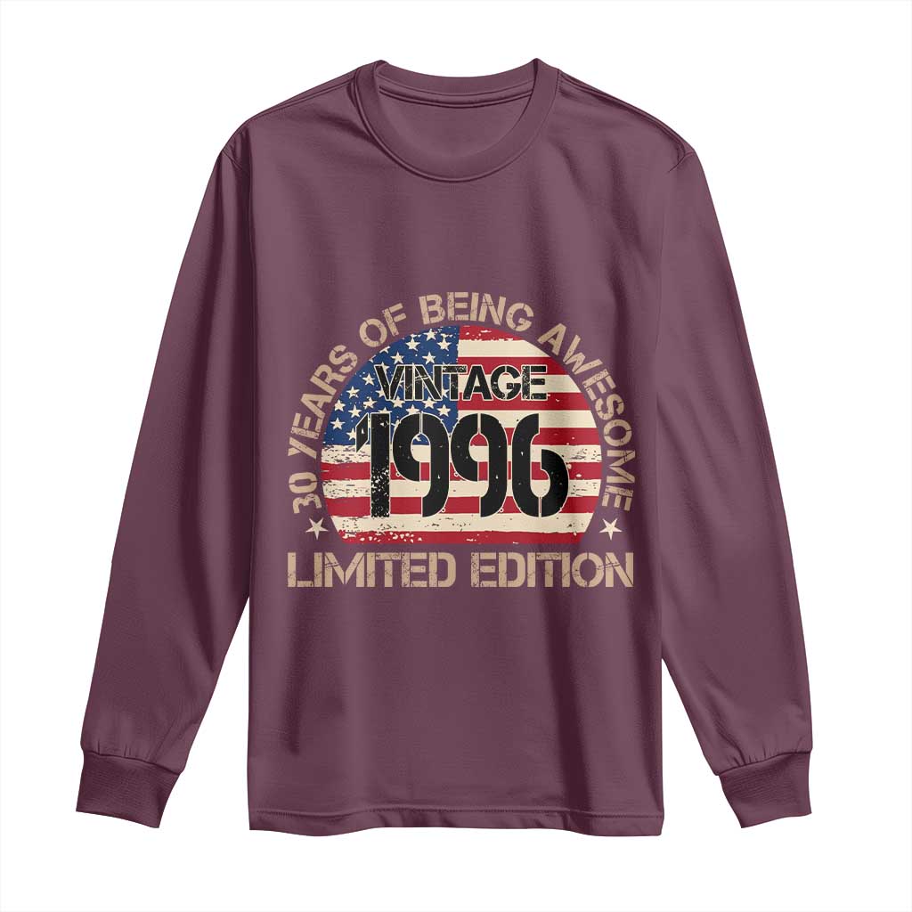 30th Birthday Long Sleeve Shirt Vintage 1996 30 Year Old Birthday USA Flag