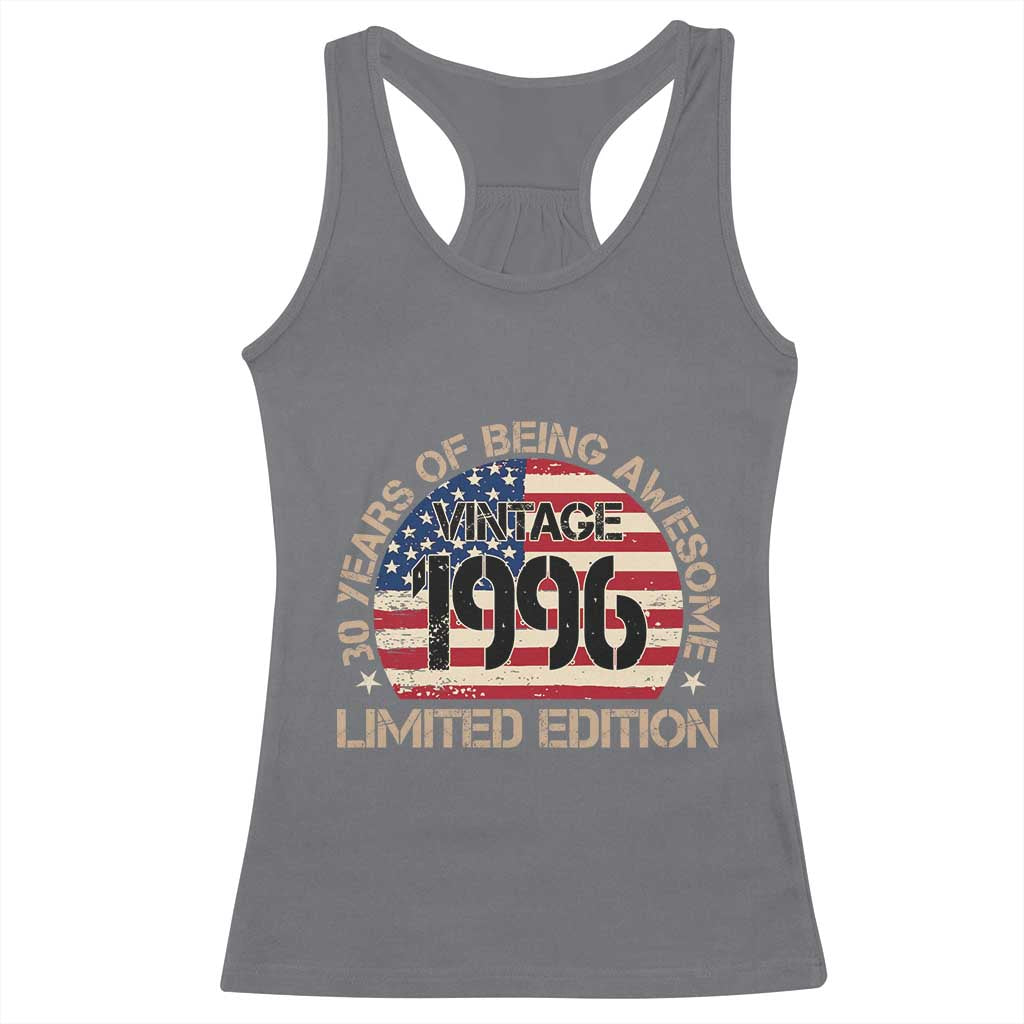 30th Birthday Racerback Tank Top Vintage 1996 30 Year Old Birthday USA Flag
