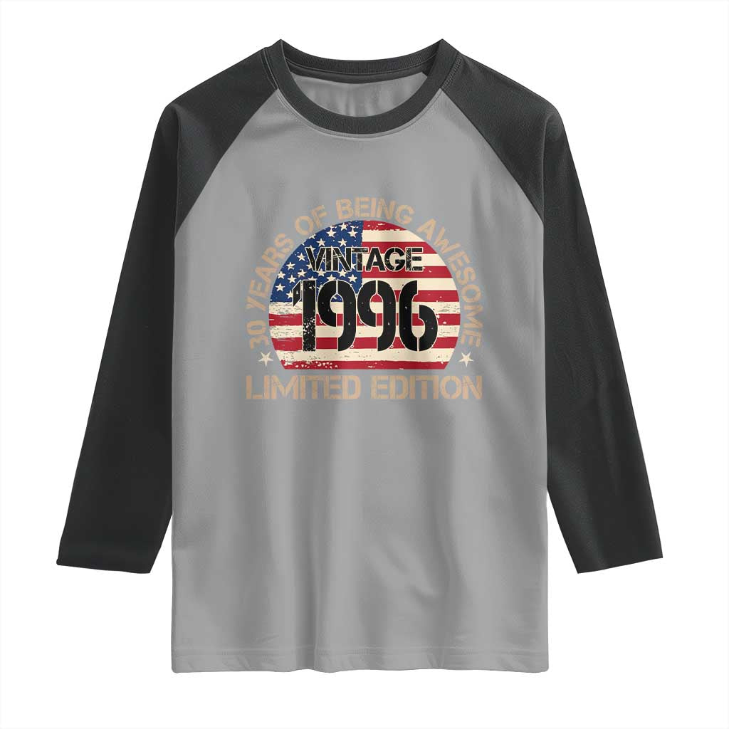 30th Birthday Raglan Shirt Vintage 1996 30 Year Old Birthday USA Flag