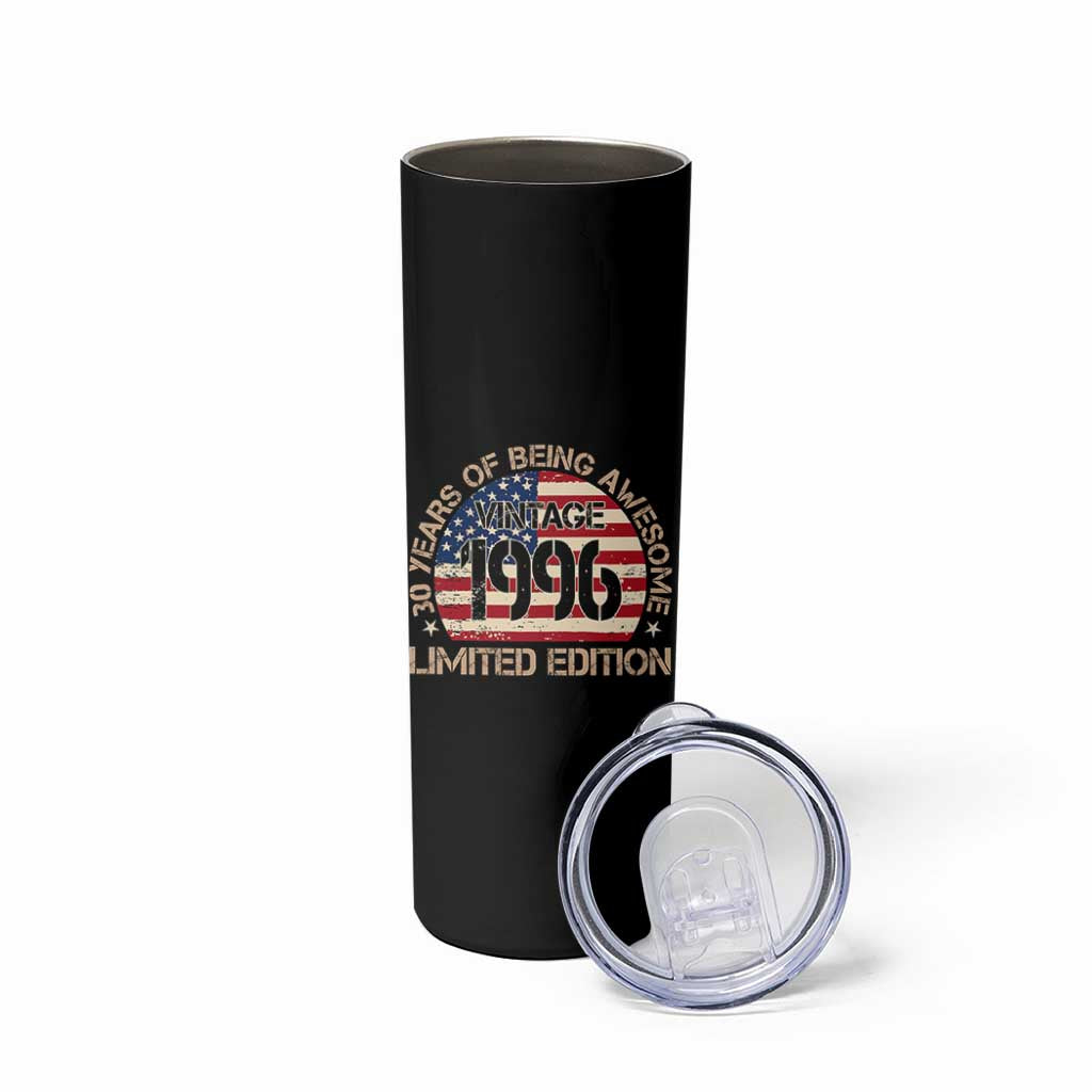 30th Birthday Skinny Tumbler Vintage 1996 30 Year Old Birthday USA Flag