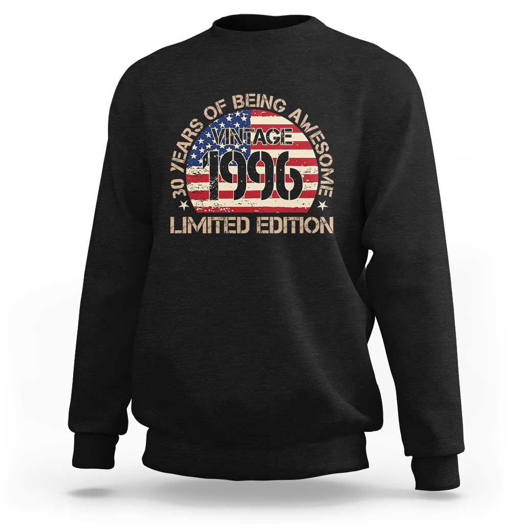 30th Birthday Sweatshirt Vintage 1996 30 Year Old Birthday USA Flag