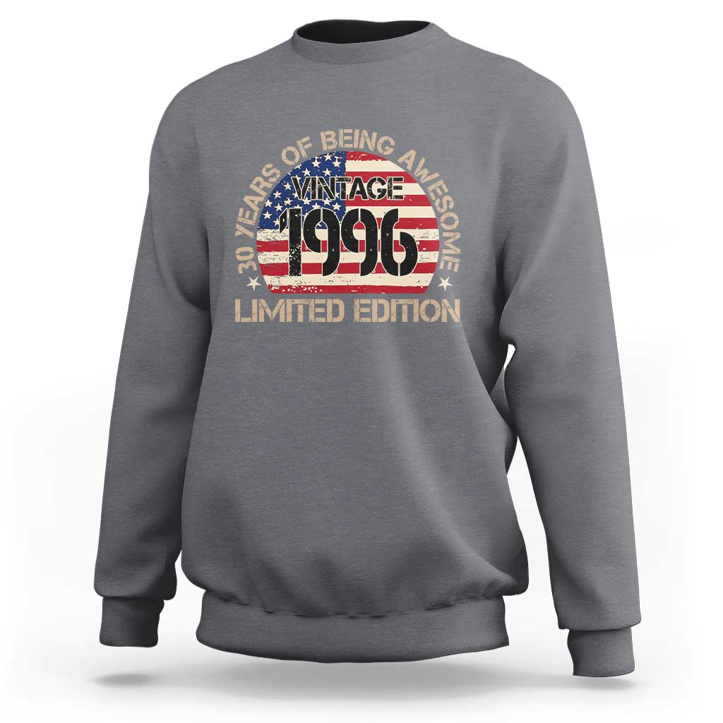 30th Birthday Sweatshirt Vintage 1996 30 Year Old Birthday USA Flag