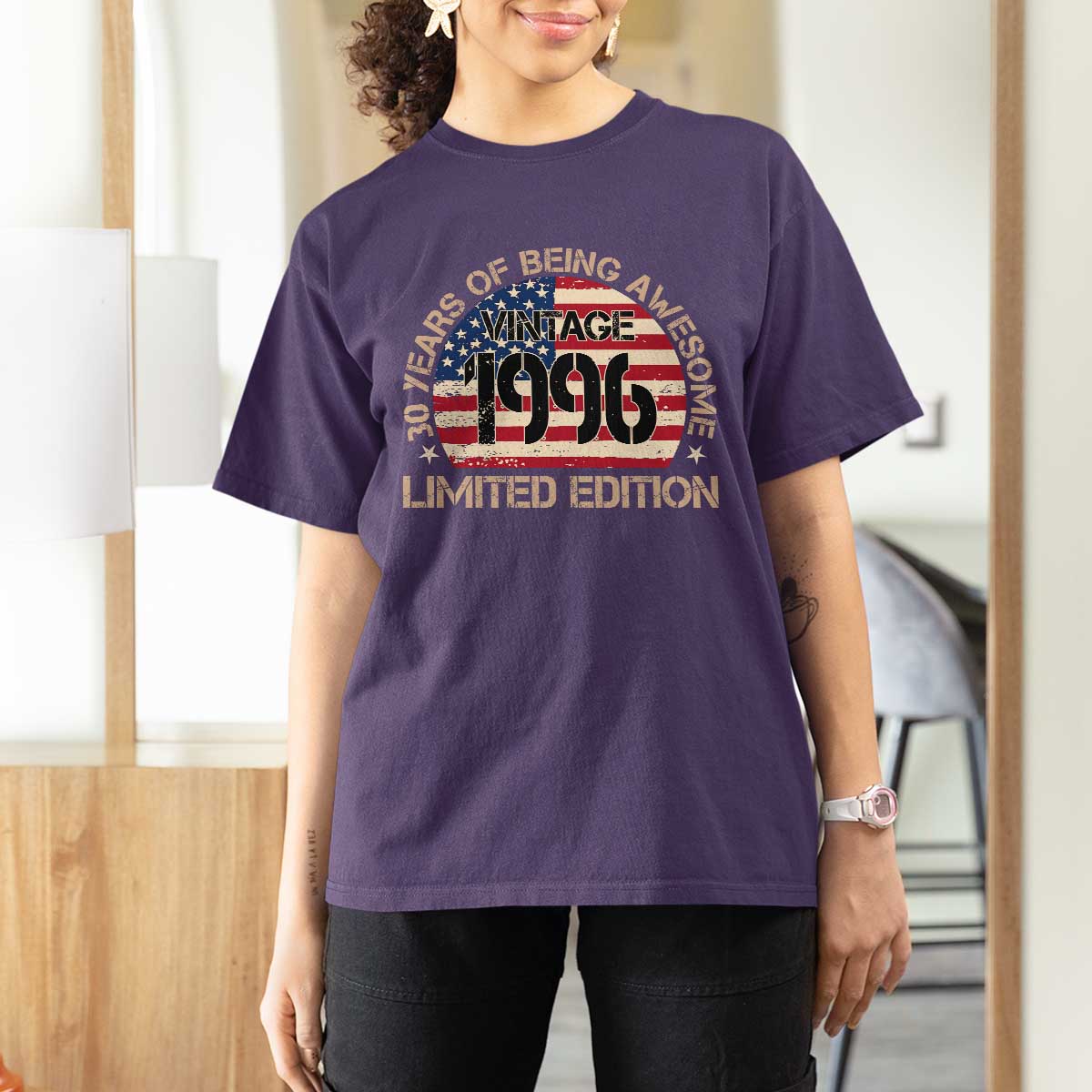30th Birthday T Shirt For Women Vintage 1996 30 Year Old Birthday USA Flag