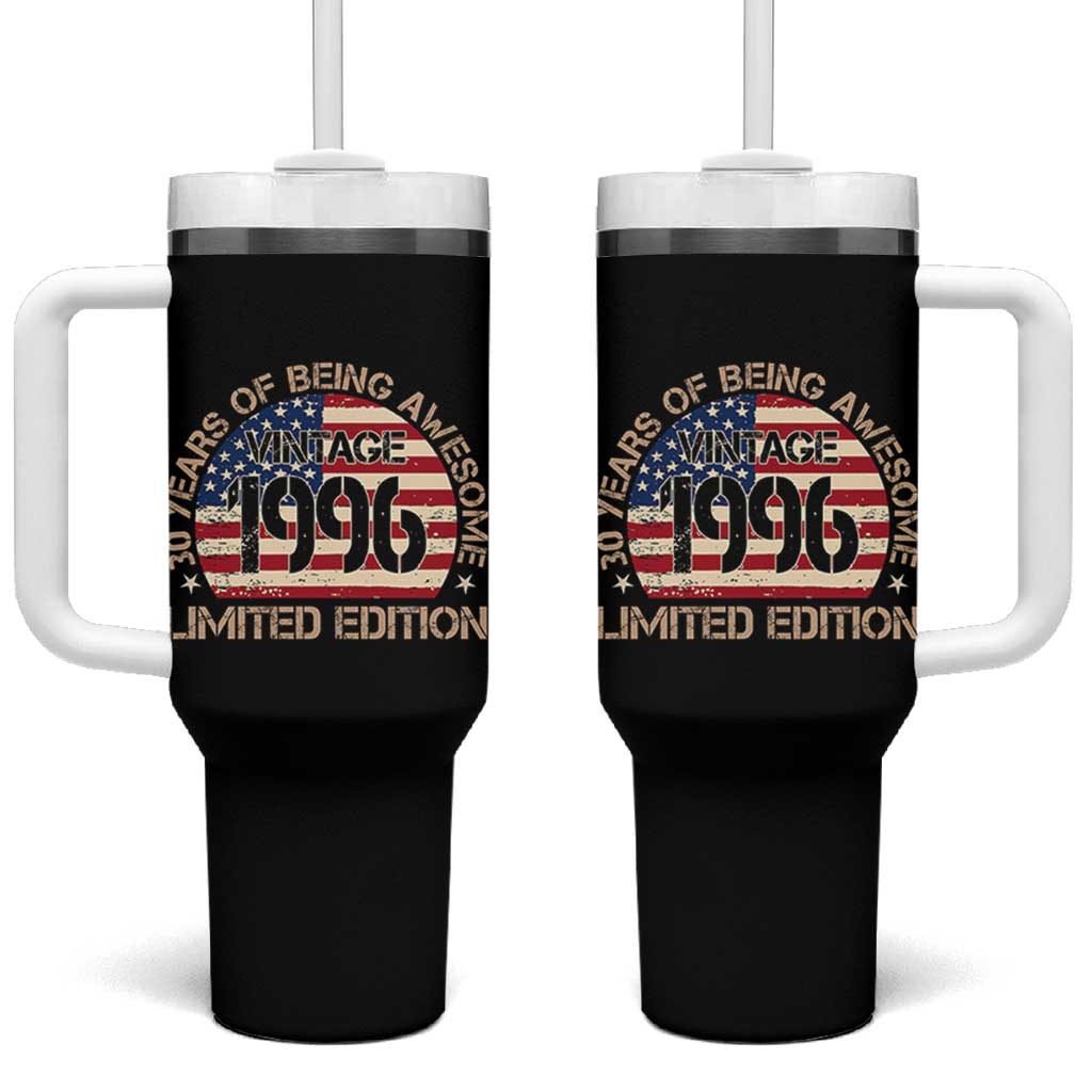 30th Birthday Tumbler With Handle Vintage 1996 30 Year Old Birthday USA Flag