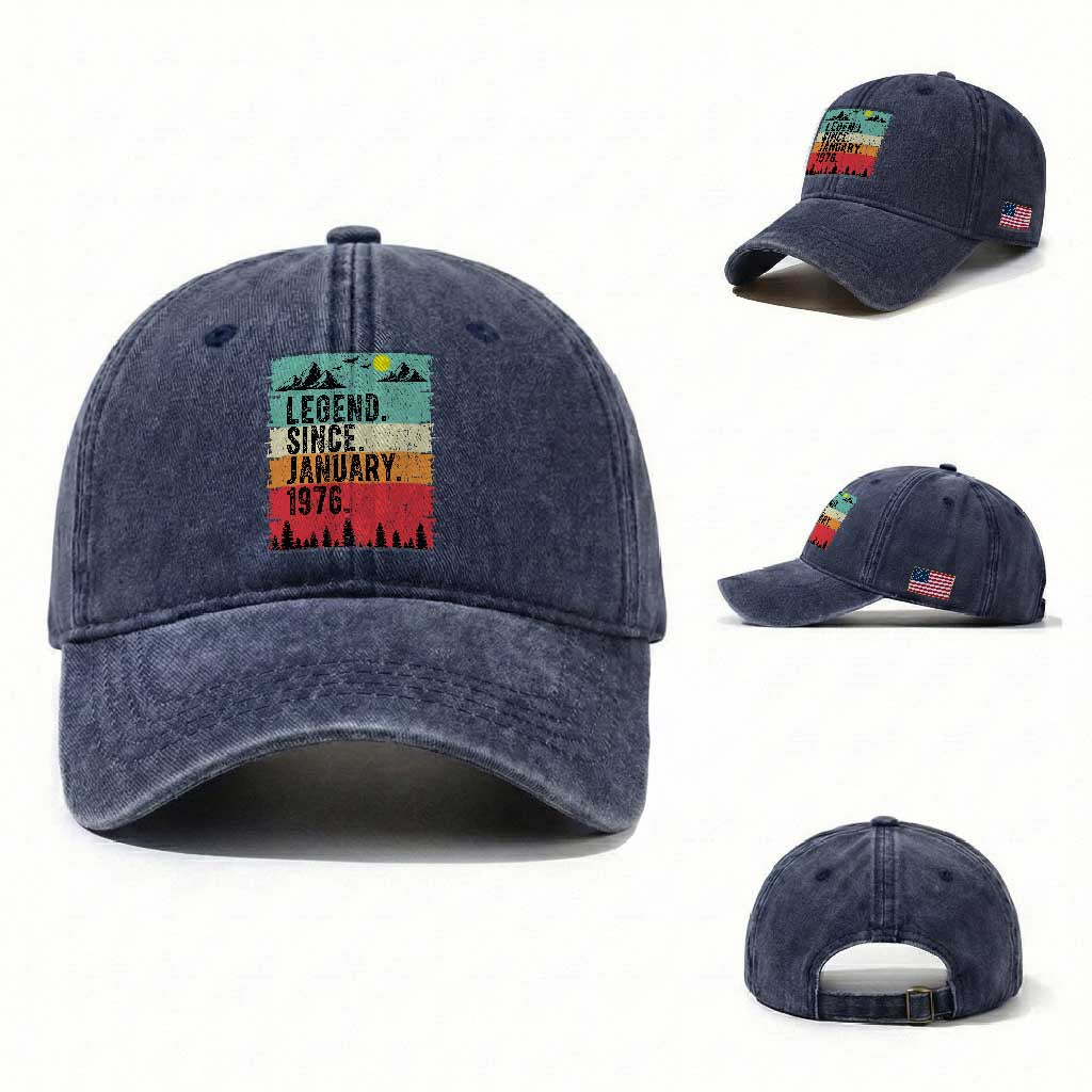 Personalized 1976 Birthday Washed Cotton Baseball Cap Custom Date Vintage Retro 50th Birthday Gifts 50 Years Old