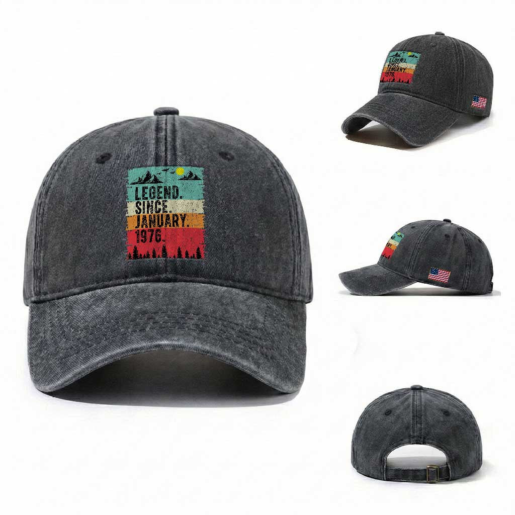Personalized 1976 Birthday Washed Cotton Baseball Cap Custom Date Vintage Retro 50th Birthday Gifts 50 Years Old