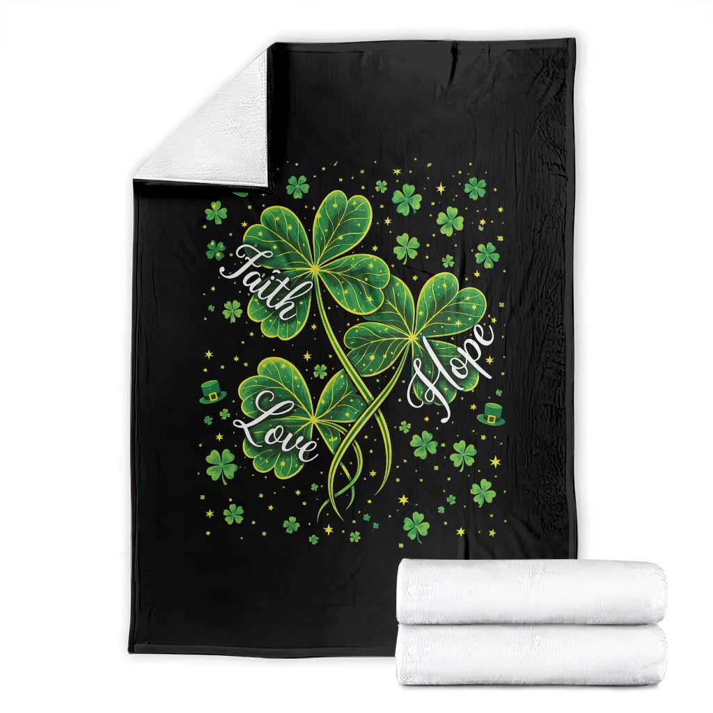 Four Leaf Clover Christian Throw Blanket Irish Lucky Shamrock Faith Hope Love Religious
