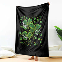 Four Leaf Clover Christian Throw Blanket Irish Lucky Shamrock Faith Hope Love Religious