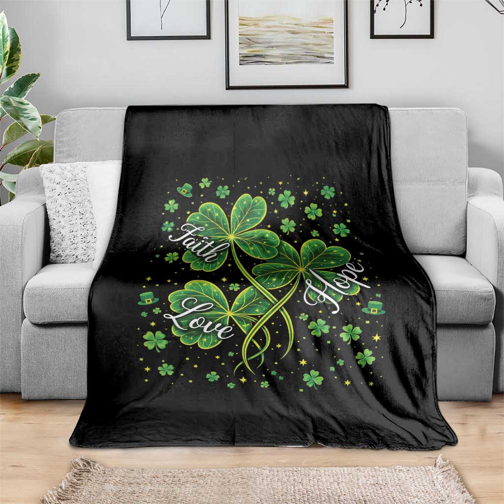 Four Leaf Clover Christian Throw Blanket Irish Lucky Shamrock Faith Hope Love Religious