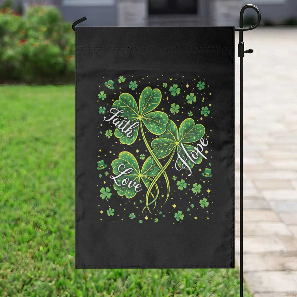 Four Leaf Clover Christian Garden Flag Irish Lucky Shamrock Faith Hope Love Religious