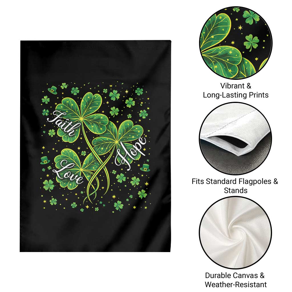 Four Leaf Clover Christian Garden Flag Irish Lucky Shamrock Faith Hope Love Religious