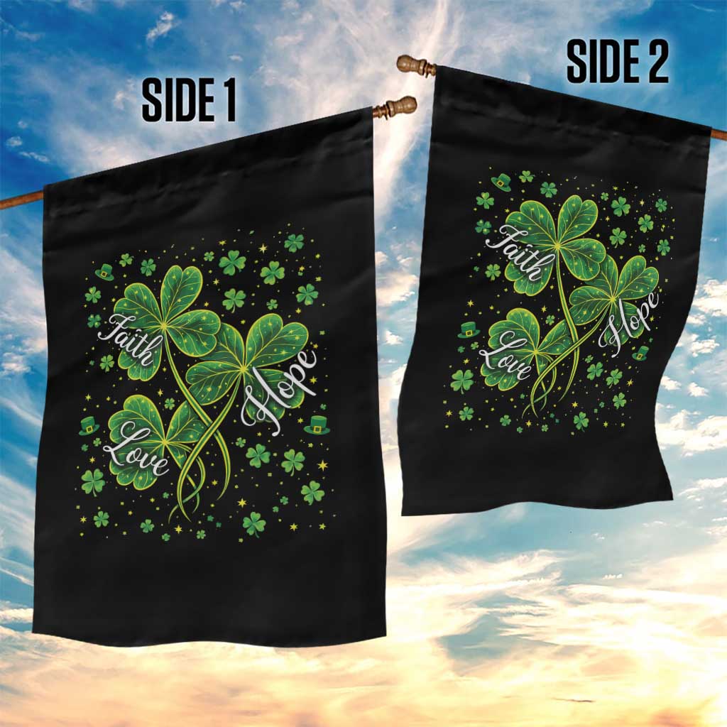 Four Leaf Clover Christian Garden Flag Irish Lucky Shamrock Faith Hope Love Religious