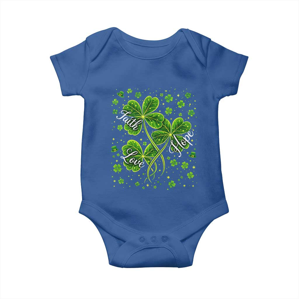Four Leaf Clover Christian Baby Onesie Irish Lucky Shamrock Faith Hope Love Religious