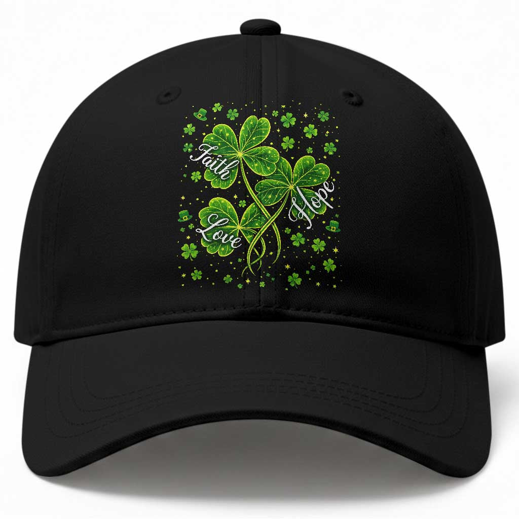 Four Leaf Clover Christian Baseball Cap Irish Lucky Shamrock Faith Hope Love Religious