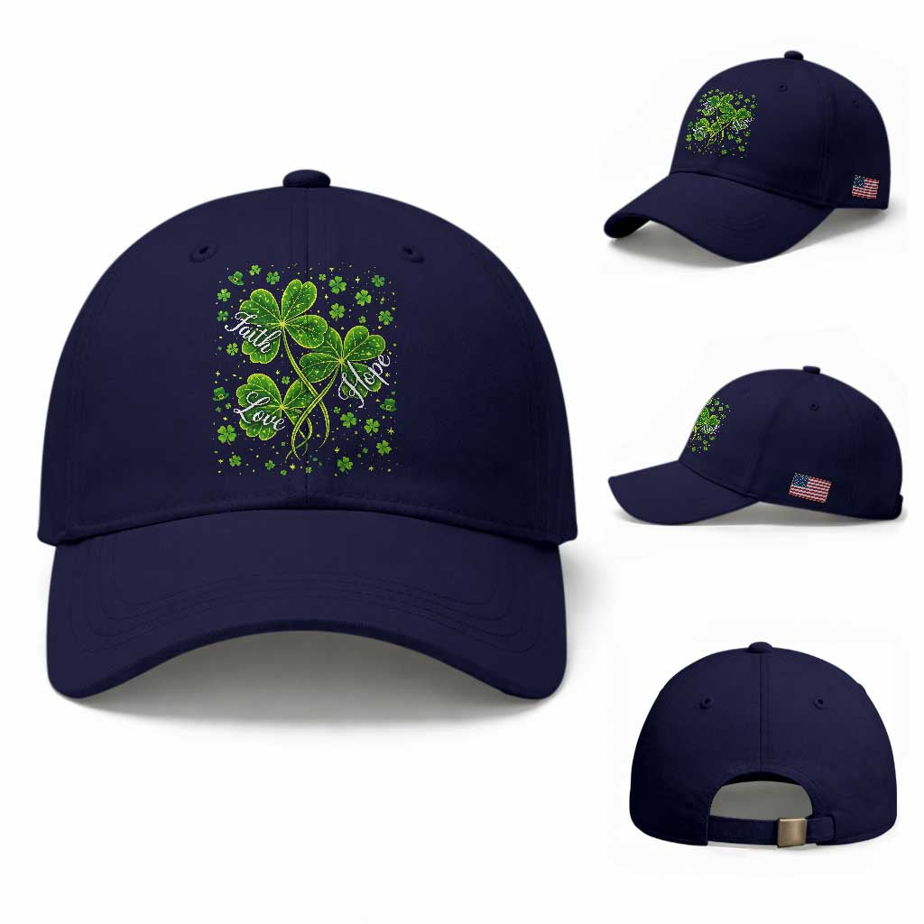 Four Leaf Clover Christian Baseball Cap Irish Lucky Shamrock Faith Hope Love Religious