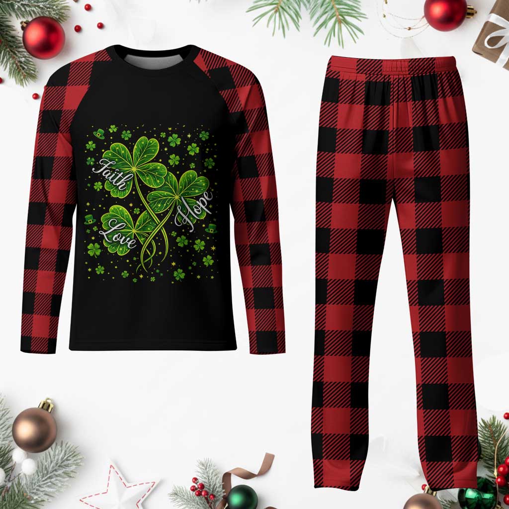 Four Leaf Clover Christian Plaid Pajama Set Irish Lucky Shamrock Faith Hope Love Religious