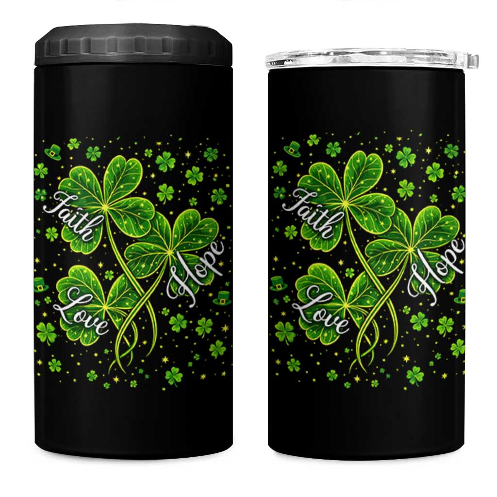 Four Leaf Clover Christian 4 in 1 Can Cooler Tumbler Irish Lucky Shamrock Faith Hope Love Religious