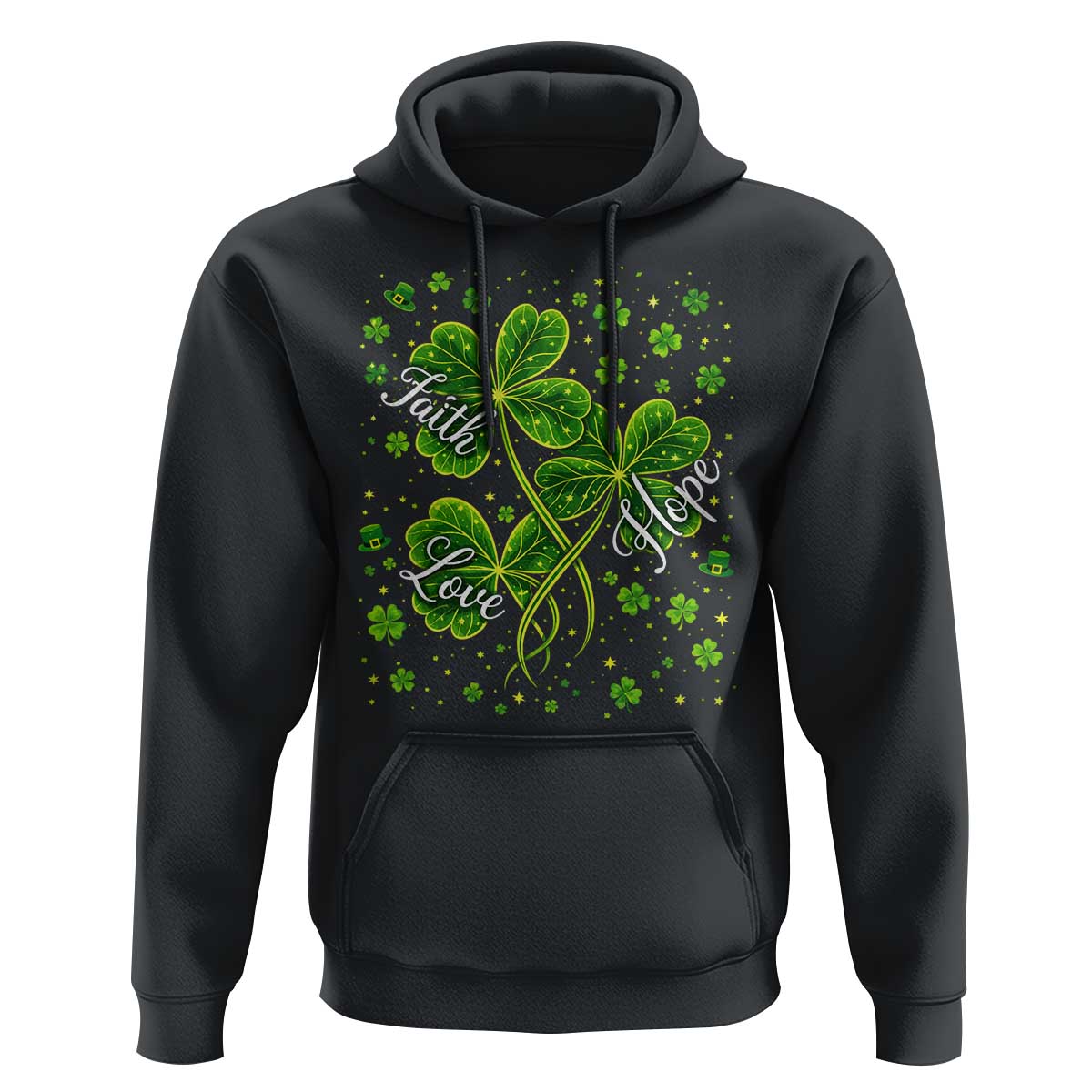 Four Leaf Clover Christian Hoodie Irish Lucky Shamrock Faith Hope Love Religious