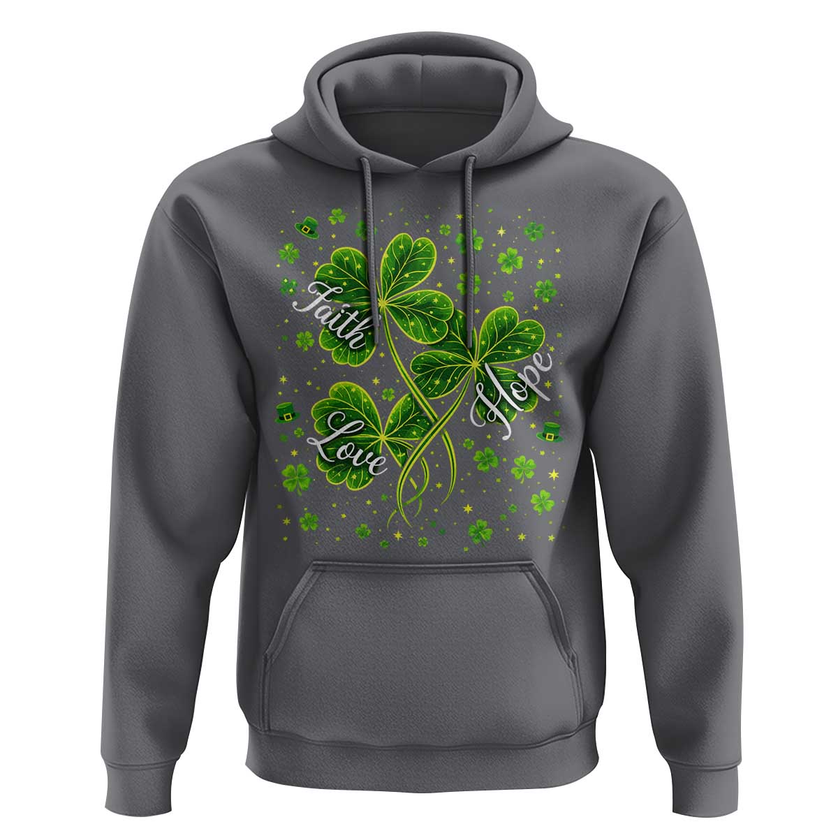 Four Leaf Clover Christian Hoodie Irish Lucky Shamrock Faith Hope Love Religious