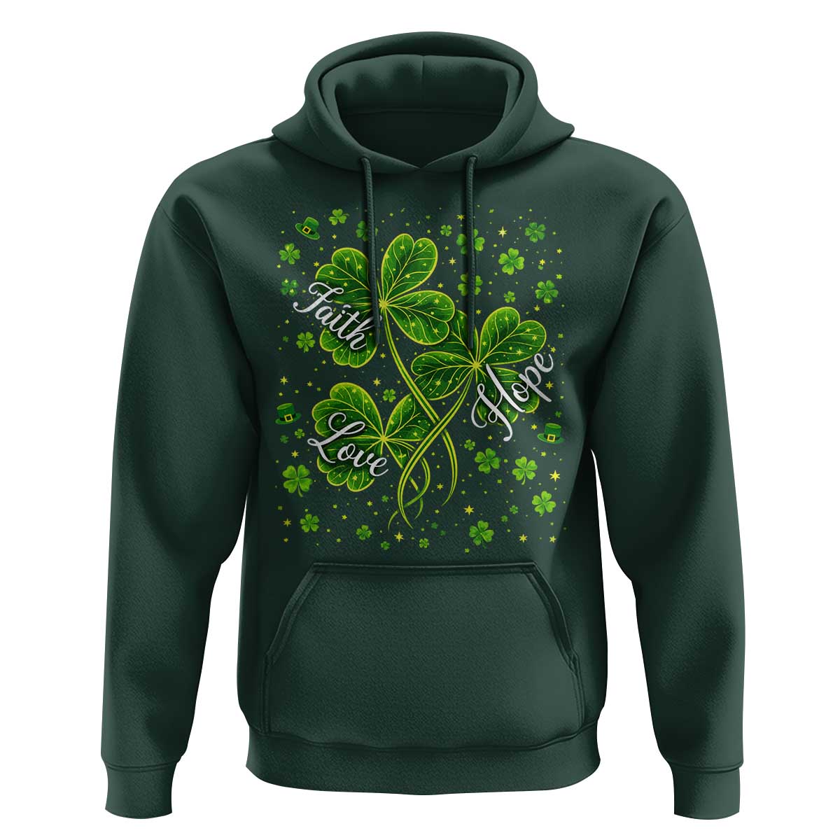 Four Leaf Clover Christian Hoodie Irish Lucky Shamrock Faith Hope Love Religious