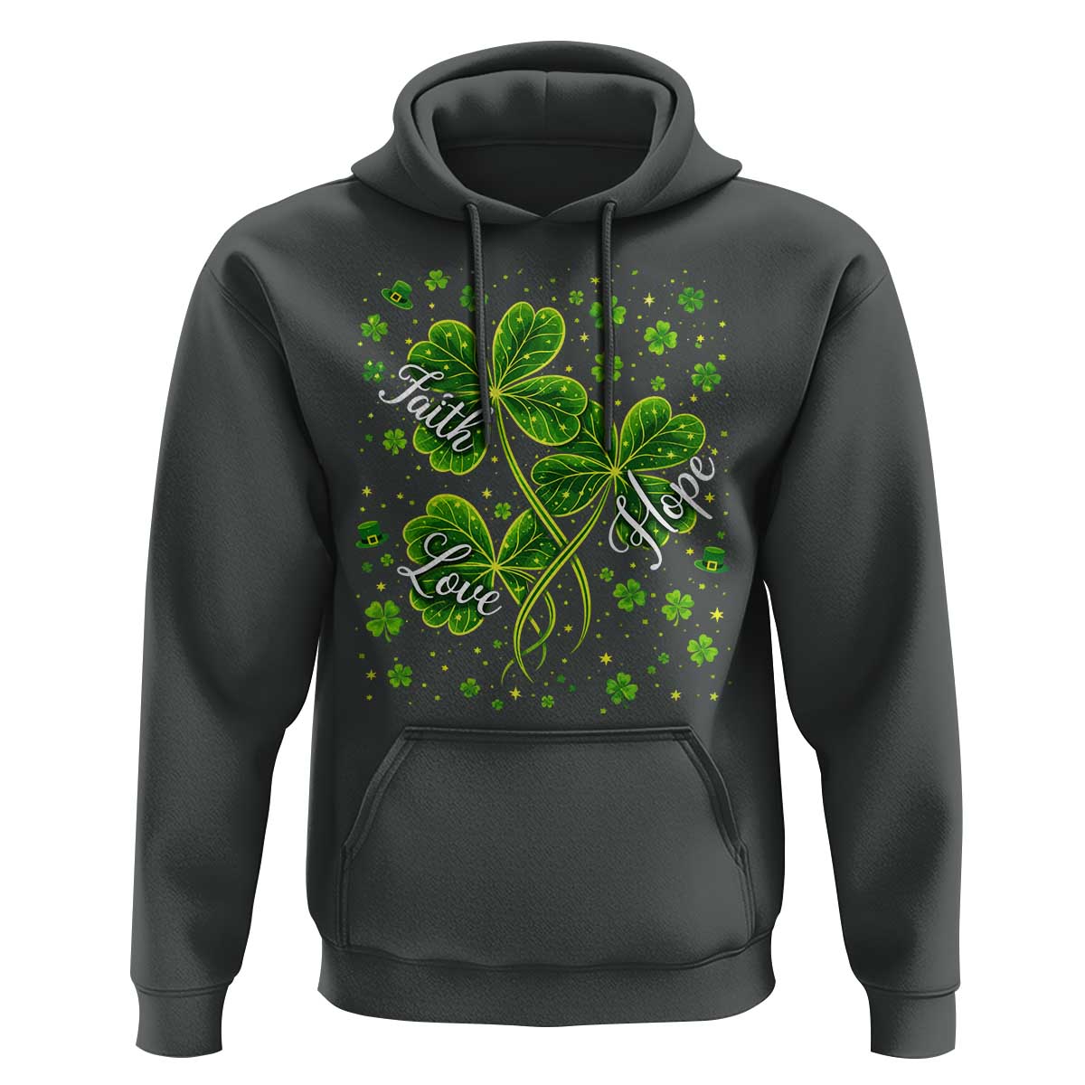 Four Leaf Clover Christian Hoodie Irish Lucky Shamrock Faith Hope Love Religious
