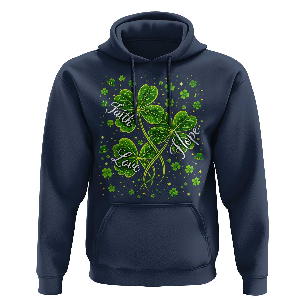 Four Leaf Clover Christian Hoodie Irish Lucky Shamrock Faith Hope Love Religious