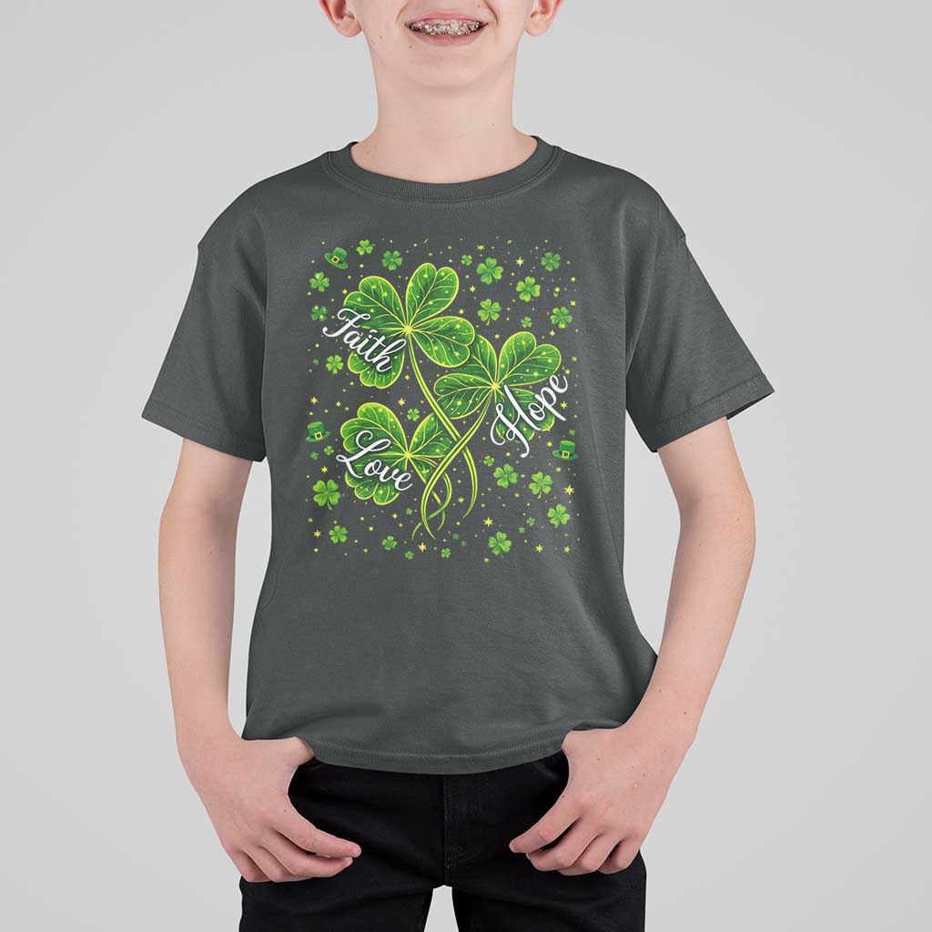 Four Leaf Clover Christian T Shirt For Kid Irish Lucky Shamrock Faith Hope Love Religious