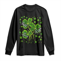 Four Leaf Clover Christian Long Sleeve Shirt Irish Lucky Shamrock Faith Hope Love Religious
