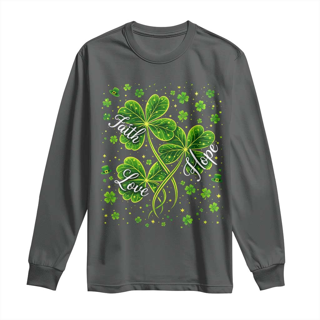 Four Leaf Clover Christian Long Sleeve Shirt Irish Lucky Shamrock Faith Hope Love Religious