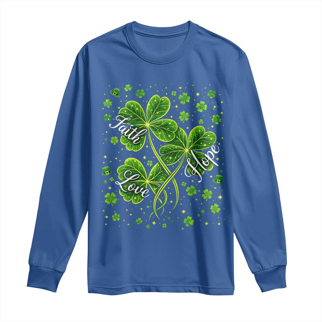 Four Leaf Clover Christian Long Sleeve Shirt Irish Lucky Shamrock Faith Hope Love Religious