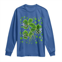 Four Leaf Clover Christian Long Sleeve Shirt Irish Lucky Shamrock Faith Hope Love Religious