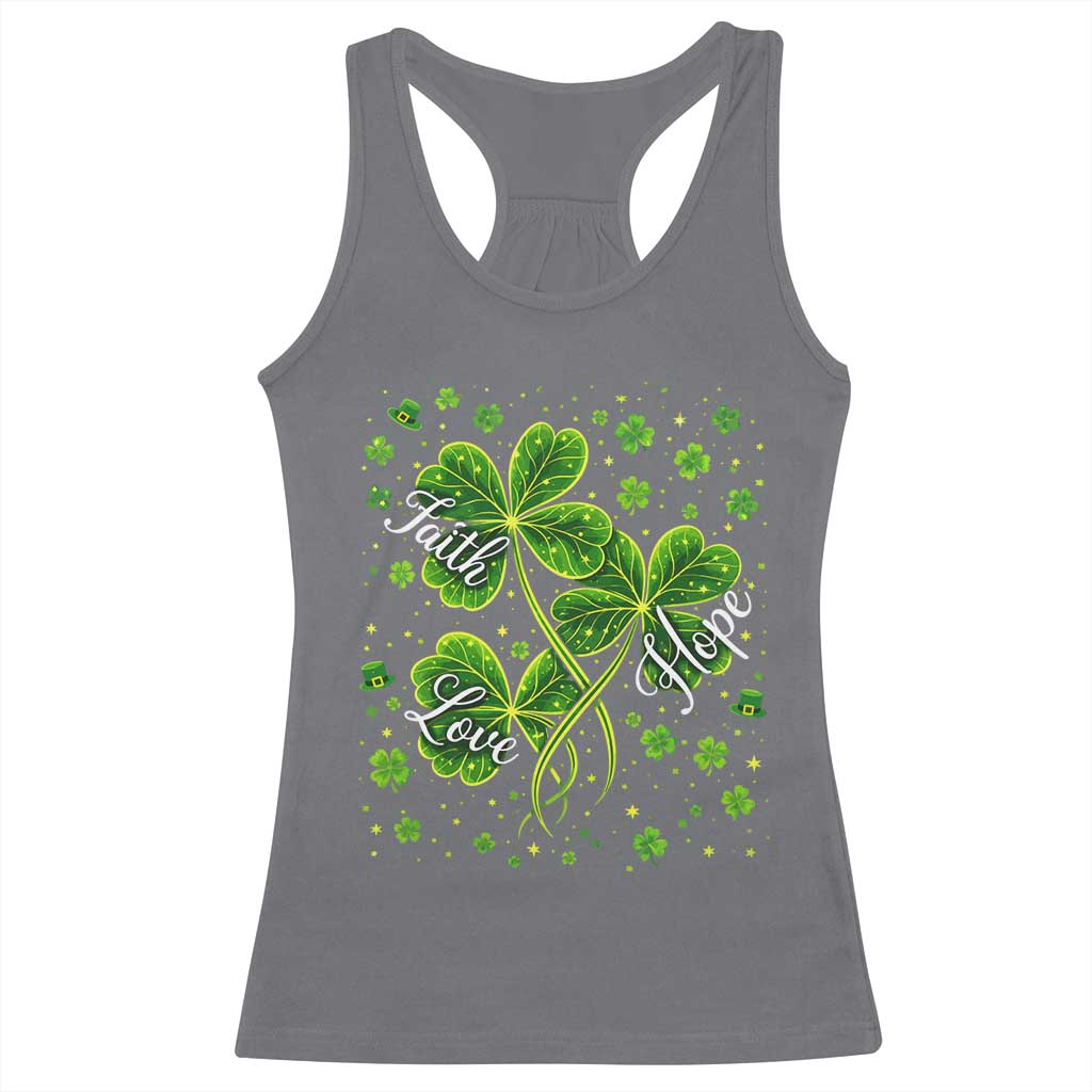 Four Leaf Clover Christian Racerback Tank Top Irish Lucky Shamrock Faith Hope Love Religious
