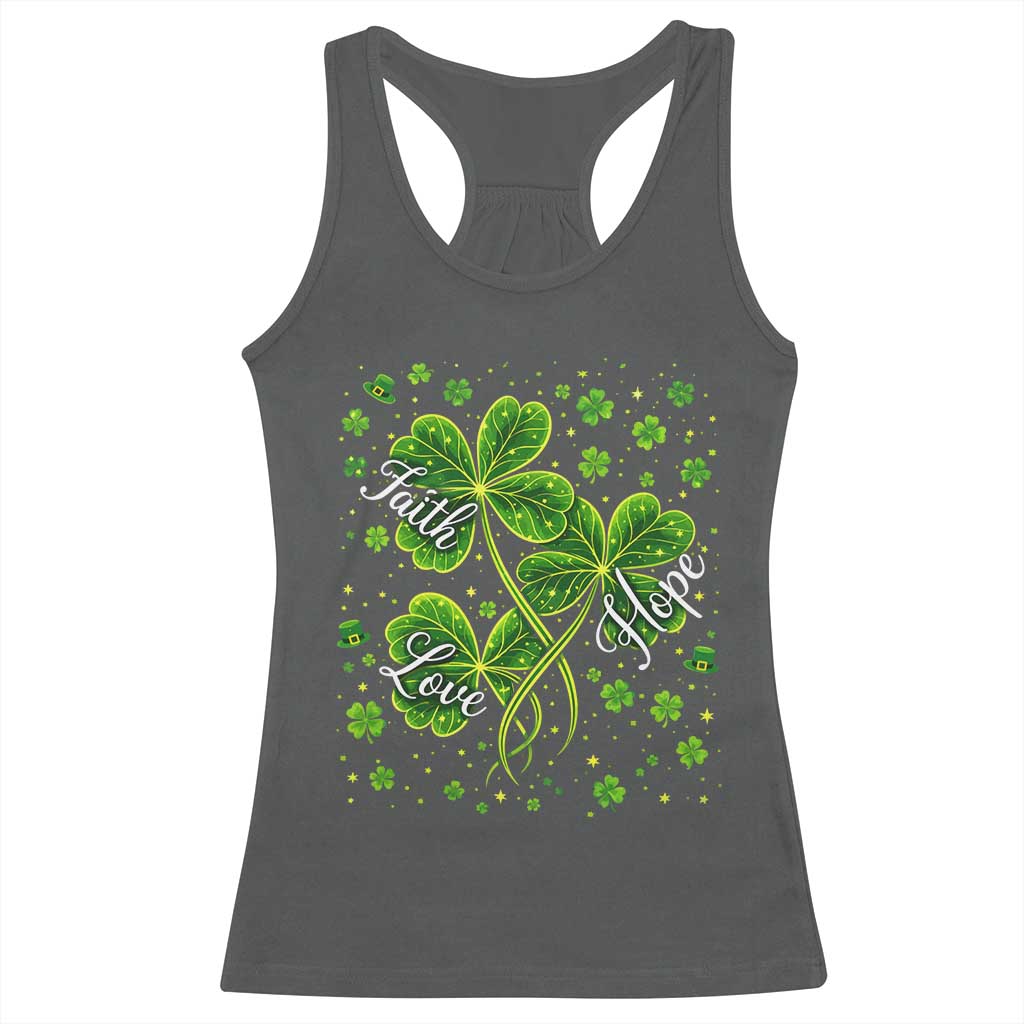 Four Leaf Clover Christian Racerback Tank Top Irish Lucky Shamrock Faith Hope Love Religious