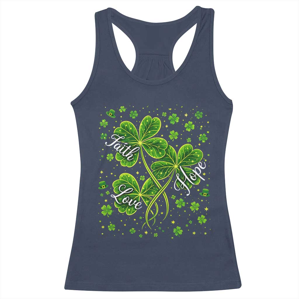 Four Leaf Clover Christian Racerback Tank Top Irish Lucky Shamrock Faith Hope Love Religious